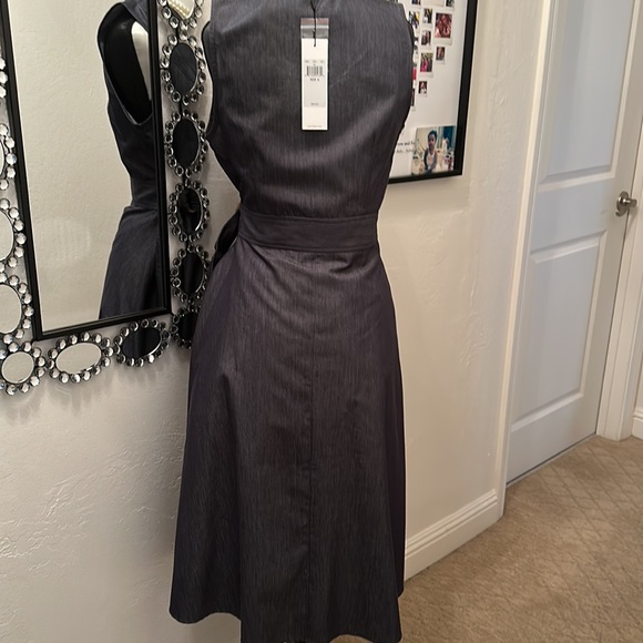 Calvin Klein Denim Faux Wrap dress with button and waist tie detail - Picture 4 of 5